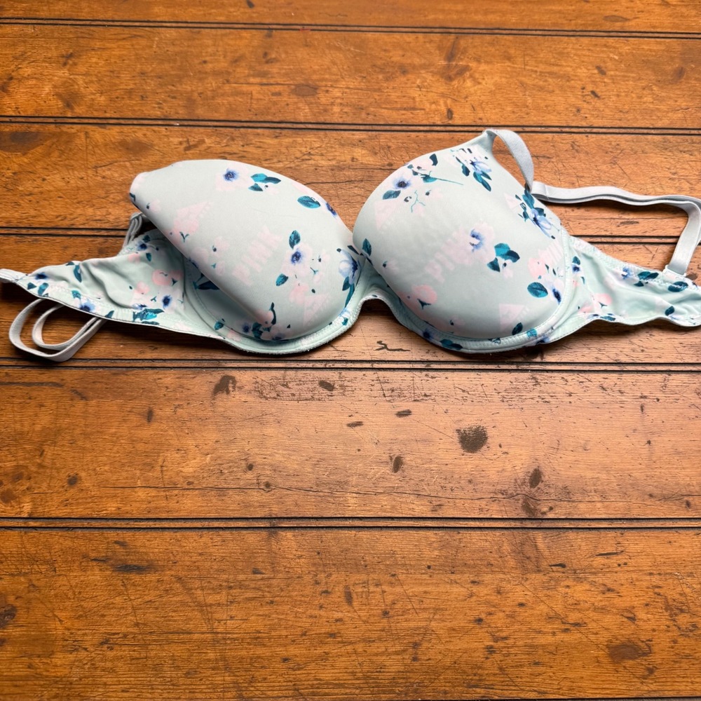 PINK by Victoria's Secret Light Blue Floral Print Push Up Bra Size 32DD‎